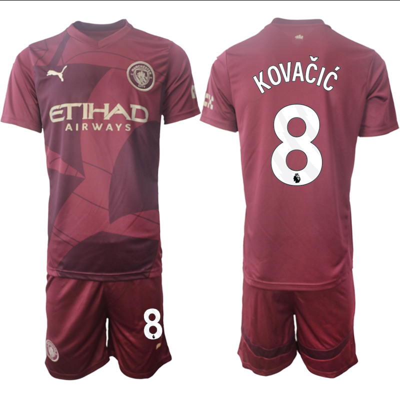 Men 2024-2025 Club Manchester City away red #8 Soccer Jersey